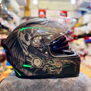 JIEKAI JK-316 MATT GRAY WITH BLACK GREEN HELMET FULL FACE DOT CERTIFIED